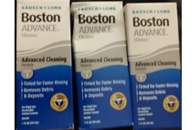 3 PK (1 fl oz each) Bausch & Lomb Boston Advance  Contact Cleaner EXP 2026+
