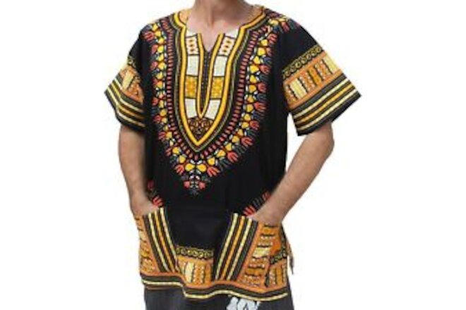 RaanPahMuang Brand Unisex Bright African Black Dashiki Cotton Shirt