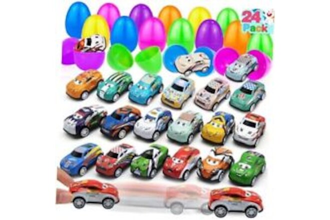 24 Pack Easter Eggs Filled with Easter Toys Colorful Racing Pull Back Cars