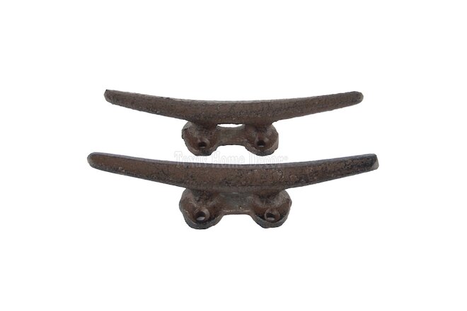 2 Cleat Boat Hooks Handles Cast Iron Ship Dock Nautical Decor Rustic Finish 5 in