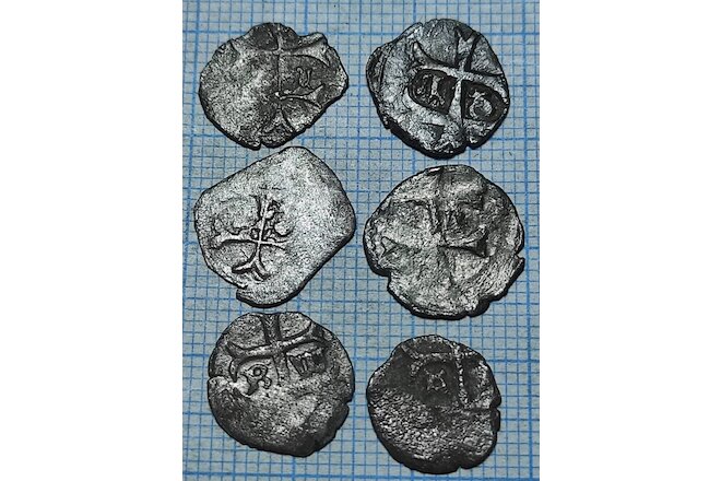 Crusader Templar cross, Europe medieval, 6 coins 14 century billon