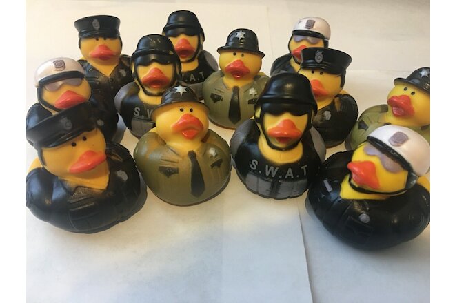 New 12 Lot RUBBER DUCKIES Police Law Enforcement SWAT Heroes Ducks Party 2" x 2"