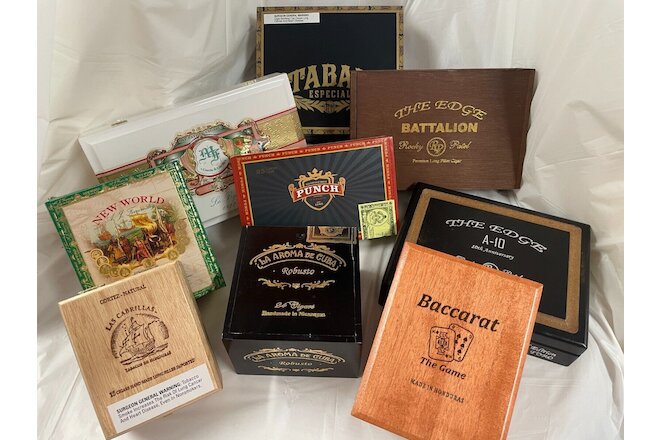 Lot of 8 Premium decorative wooden and hard board cigar boxes arts crafts