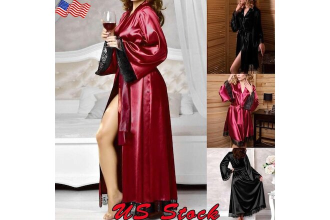 Women's Sexy Lingerie Sleepwear Lace Dress Long Bathrobe Night Gown Robe Plus
