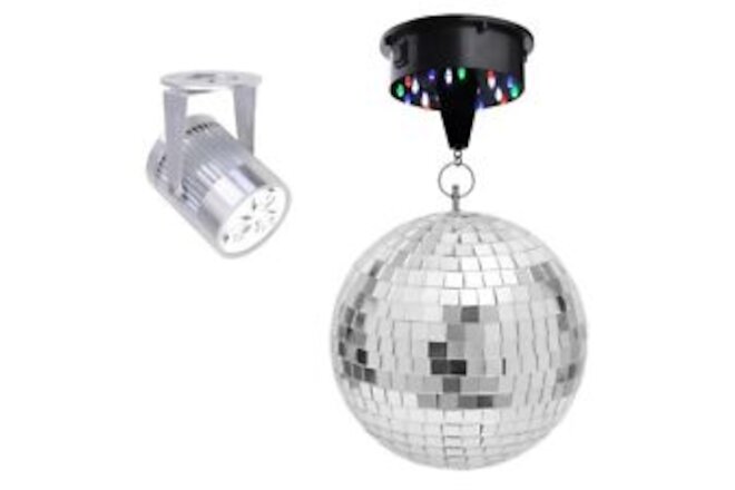 12" Mirror Disco Ball DJ White LED Stage Party Light Rotating Motor Spotlight