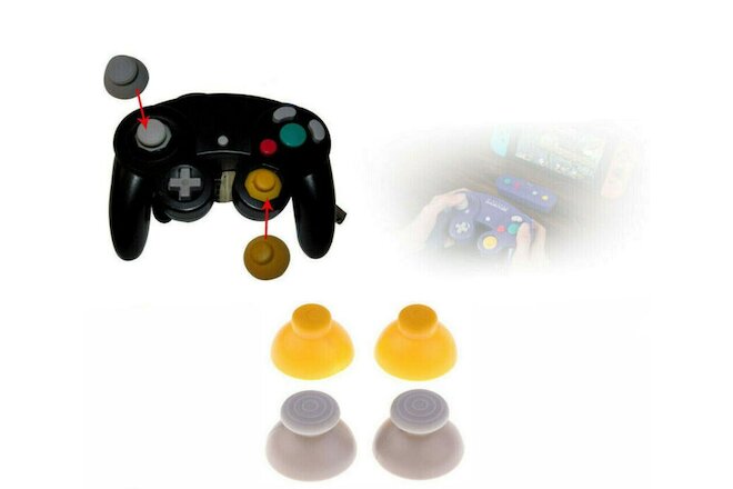 2 YELLOW + 2 GRAY  Thumbstick Joystick Caps For Gamecube Controller