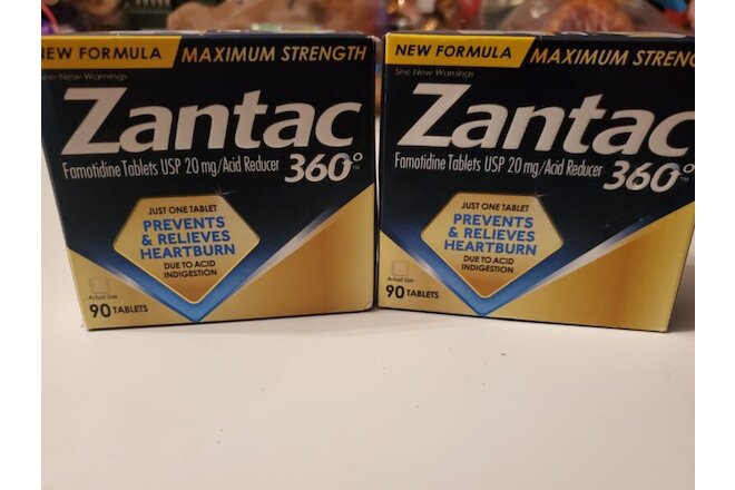 2 ~ Zantac 360 Acid Reducer 20mg ~ 90 Tablets X 2 Boxes  (180 Tablets Total)