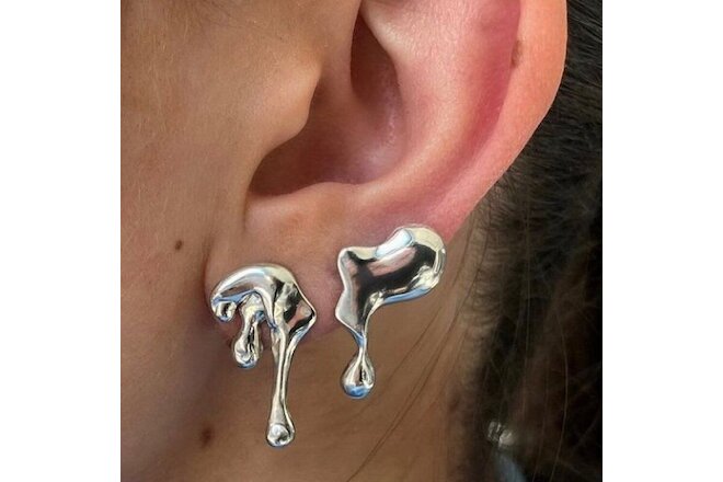 Punk Gothic 925 Silver Metal Stud Earrings Dangle Women Party Jewelry Gift