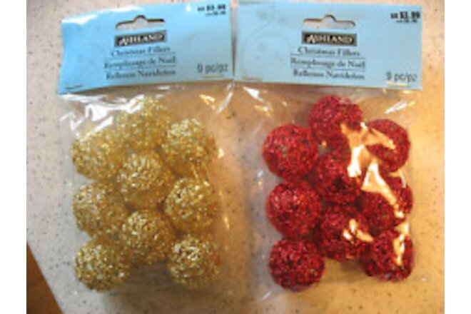 Vintage Lot of 2 Packages - 9 Pieces Each Ashland Christmas Fillers Red and Gold