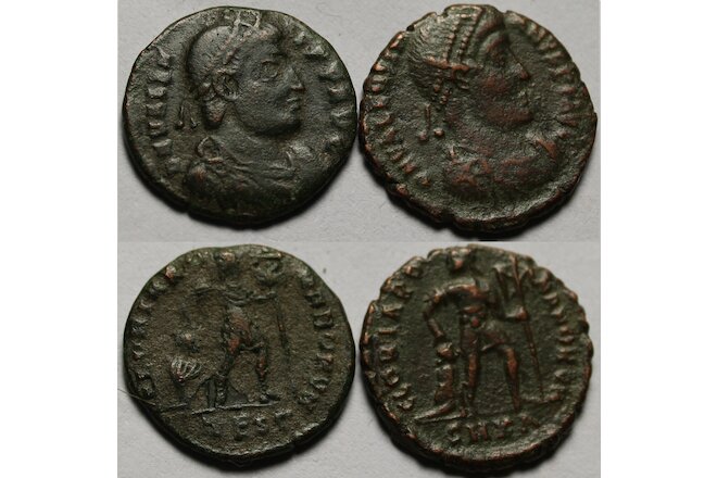 Lot of 2 Genuine Ancient Roman coins Valentinian/Valens/Chi-rho standard captive