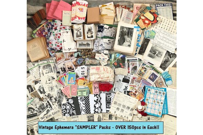 HUGE!Vtg Ephemera"SAMPLER PACKS"Junk Journal Collage Art Scrap Supply Craft Lots
