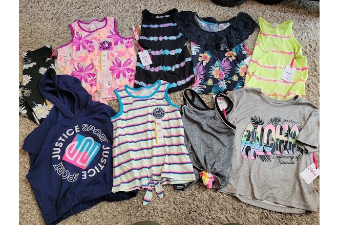 NEW LOT 9 CLOTHING LOT GIRLS SIZE 12-14 TOPS SHIRTS LEGGINGS NEW BY JUSTICE