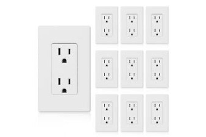 Matte White Standard Decorator Electrical Wall Receptacle Outlet, 15A 125V, 2...