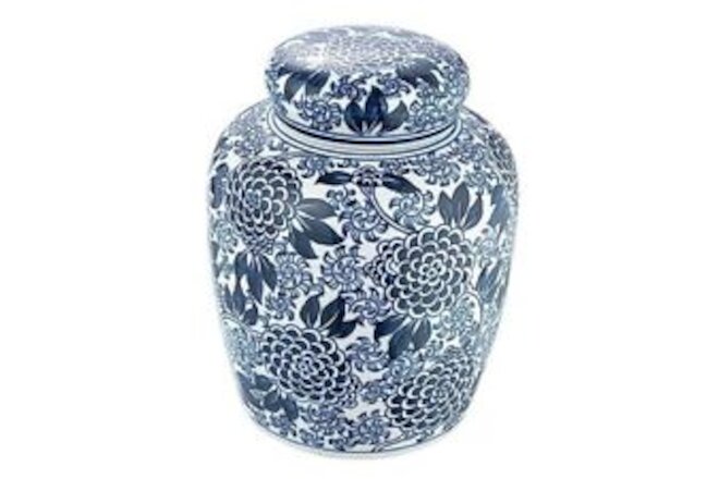 Decorative Ceramic Lid, Blue and White Ginger Jar, Dahlia Flower
