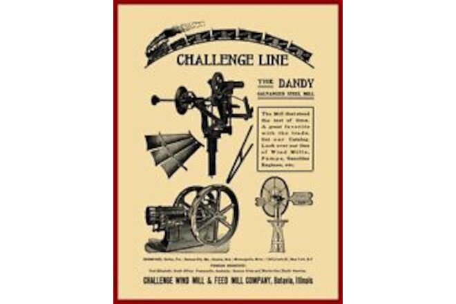 1905 Challenge Wind Mill Co. Batavia Illinois NEW Sign: 24x30" USA STEEL XL Size