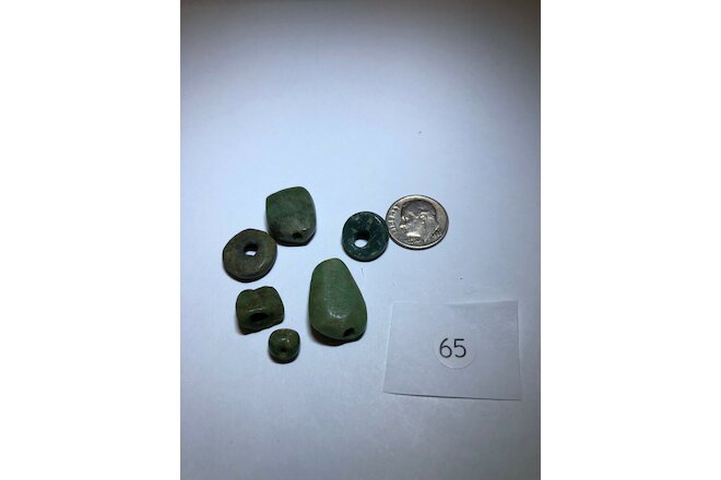 Pre Columbian Mayan Authentic Polished (6)Jade Carved Tubular Beads bundle deal