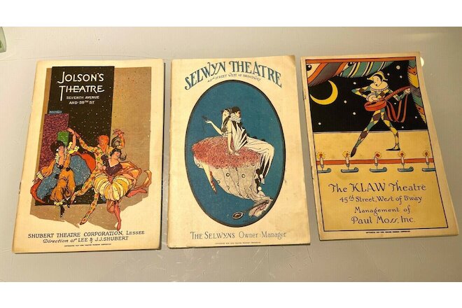 Vintage 1927-28 Playbills From NYC KLAW, Jolson's  & Selwyn Theaters Advertising