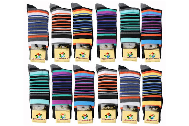 12 Pairs New Cotton Men Stripped Wedding Business Style Dress Socks Size 10-13
