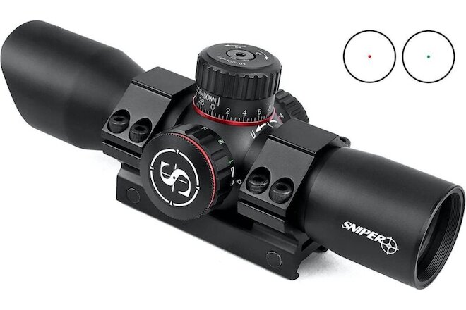 Sniper 1X35 Red Green Dot Sight Scope Style 30mm Picatinny Mount + Flip Up Caps
