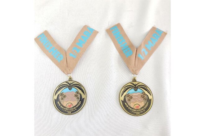 = Lot of 2 New Balance Palm Desert 1/2 Marathon 5K 2016 Finisher Medal