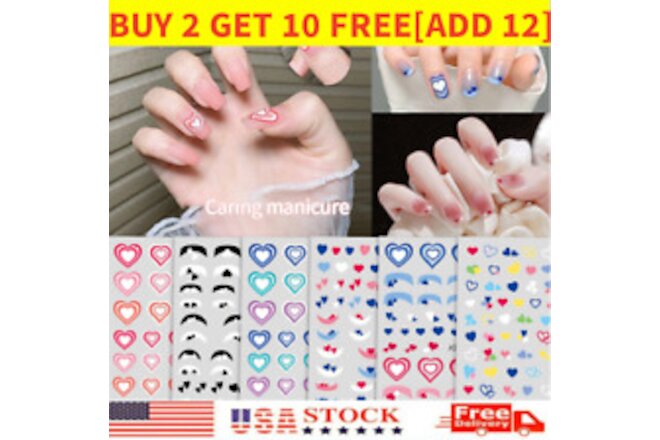 3D Gradient Blooming Love Nail Stickers French Tip Heart Nail Decals Design DIY