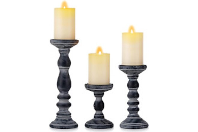 Candle Holder for Pillar Candles: Set of 3 Decorative Wood Candlestick