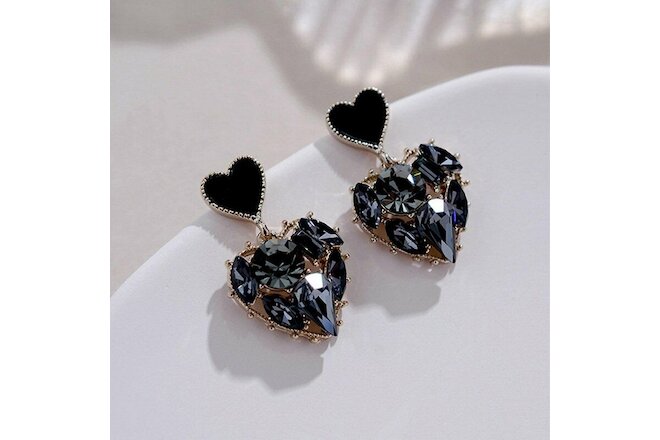 Sliver Love Heart Zircon Black Earrings Stud Women Wedding Jewelry Gifts Hot