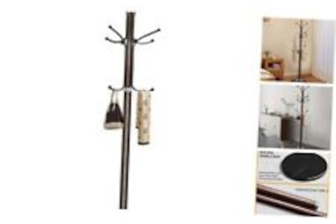 Metal Coat Rack Stand with Natural Marble Base, Coat Rack Freestanding, Brown