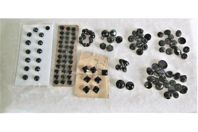 Lot of 130 Tiny Vintage Black Glass Buttons