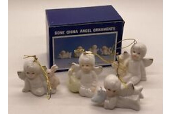 Vintage Set Of 4 Bone China Angel Christmas Ornaments Duck Rabbit Squirrel Bird