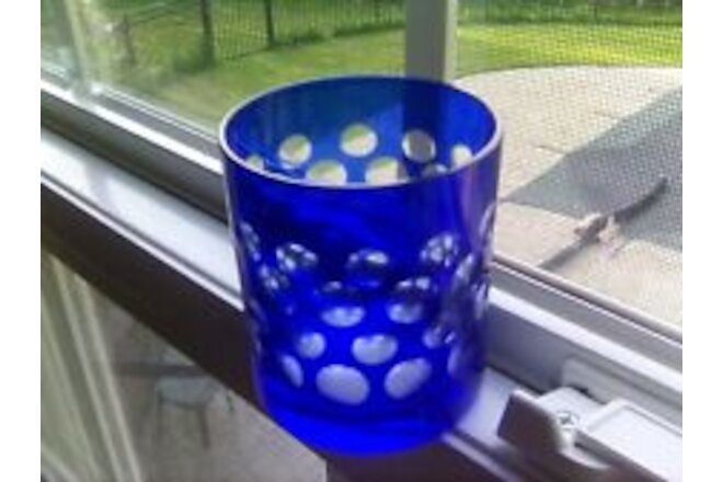 Bohemian Cobalt Blue Cut to Clear Dot 3D BOHO Czech Crystal Votive Candle Holder