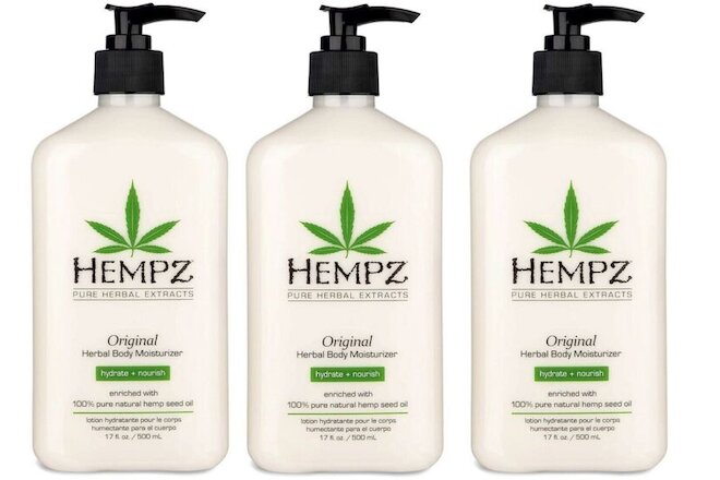 3-PACK Hempz Herbal Original Moisturizer & After Tan Lotion 17 oz