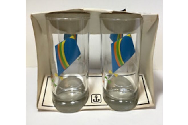 Vtg Anchor Hocking KITE PATTERN Iced Tea Drinking Glasses Tumblers Set of 4 NIB