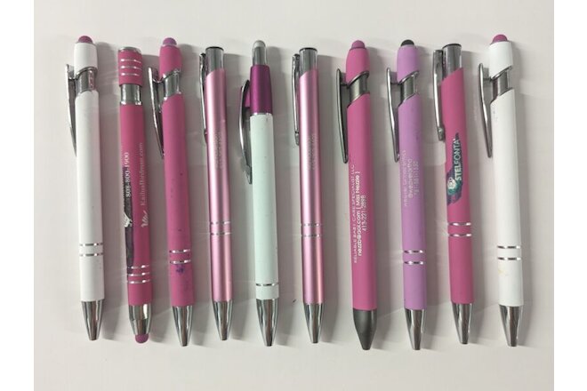 10ct Mixed Lot Misprint Metal Retractable Click Pens: PINK & White Assortment