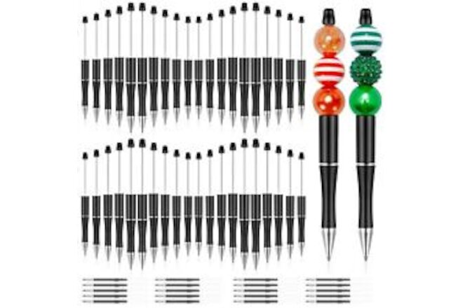 30pcs Beadable Pens Bulk Plastic Bead Pens Supplies Black Ballpoint Pens with...