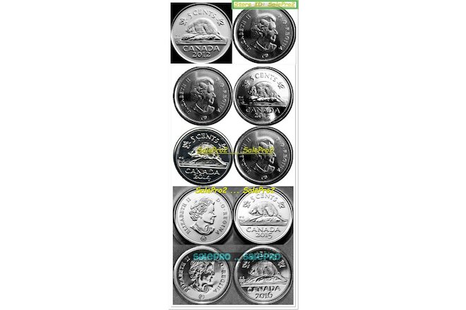 5x CANADA 2012 2013 2014 2015 2016 CANADIAN NICKEL BEAVER QUEEN 5 CENT COIN LOT