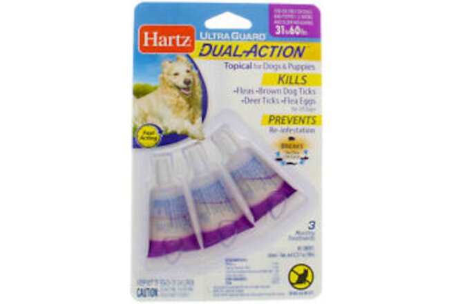 Hartz UltraGuard DualAction Flea & Tick Drops for Dogs & Puppies, 31-60 lbs, ...