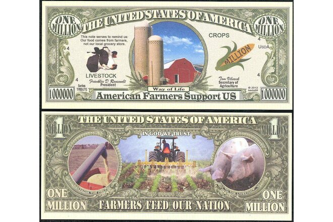 Lot of 25 BILLS - AMERICAN FARMER SUPPORT US MILLION DOLLAR NOVELTY BILL