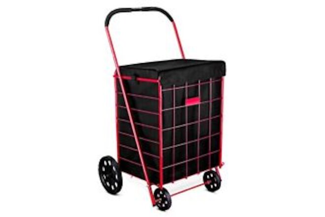 Folding Grocery Basket Cart Shopping Wheel Large Utility Laundry 18" X 15" X 24"