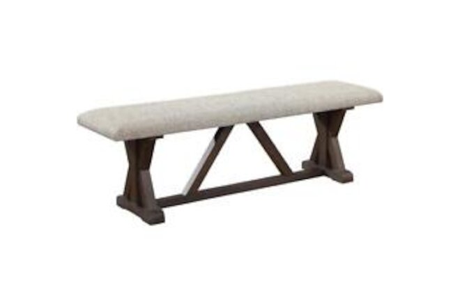 Pemberly Row Wooden Upholstered Bench in Gray Fabric and Oak