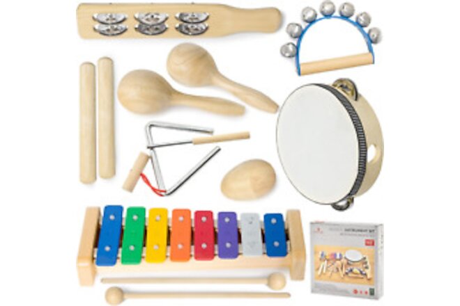 13 Pcs Kids Wooden Percussion Musical Instrument Set,Xylophone Maracas Egg Shake