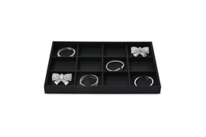 Black PU Leather Jewelry Display Tray Earrings Bracelet Display 12 Grids