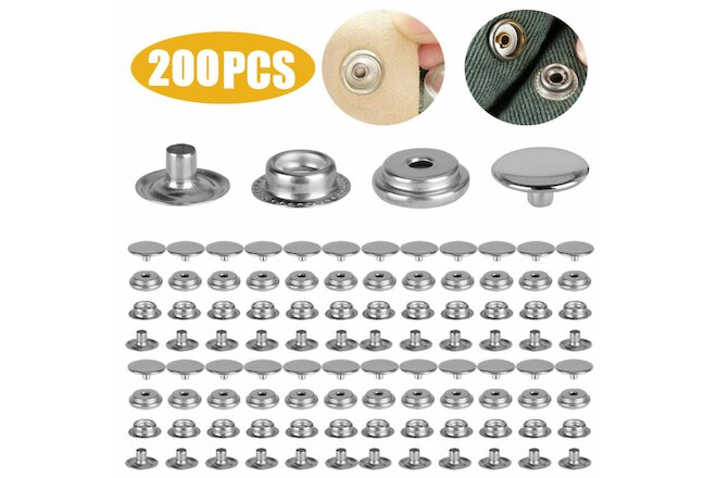 200X Snap Fastener Stainless Steel Boat Canvas Screw Press Stud Cover Button Kit