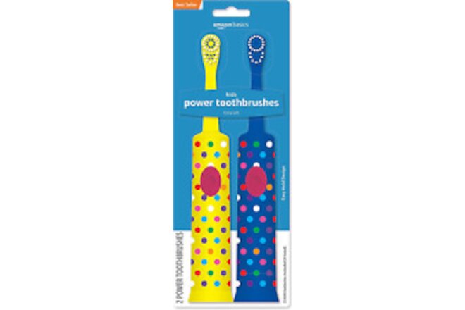 Kids Battery Powered Toothbrush, 2 Count, 1 Pack (Previously Solimo), Yellow & B