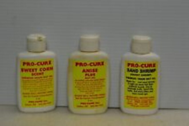 Pro-Cure Bait Scent Oil Lot of 3 Sweet corn/Anise plus/Sand Shrimp