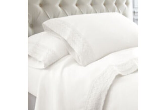 Udine 4 Piece Full Size Microfiber Sheet Set With Crochet Lace The Urban Port