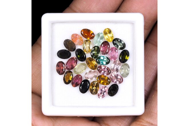 30 Pcs Natural Tourmaline 6mm*4mm Oval Multi Color Sparkling Gemstones 11.28 Cts