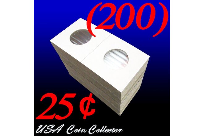 (200) Quarter Size 2x2 Mylar Cardboard Coin Flips for Storage | 25 Cent Holders