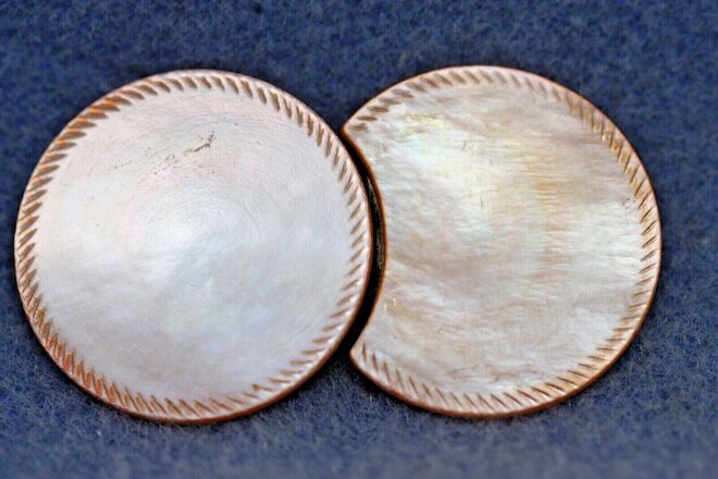 2 Piece Mother of Pearl Belt Buckle Interlock Circles Dyed Pink MOP Shell USF Co