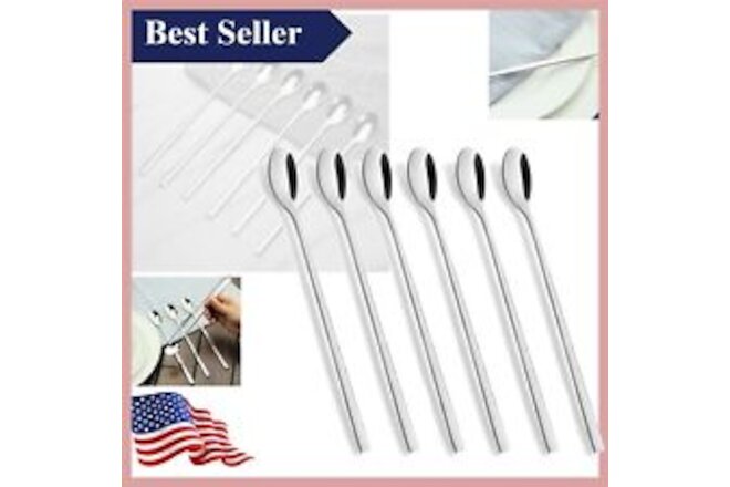 Luxurious 9-inch Stainless Steel Ice Tea Spoon Set of 6 - Gift Box Included